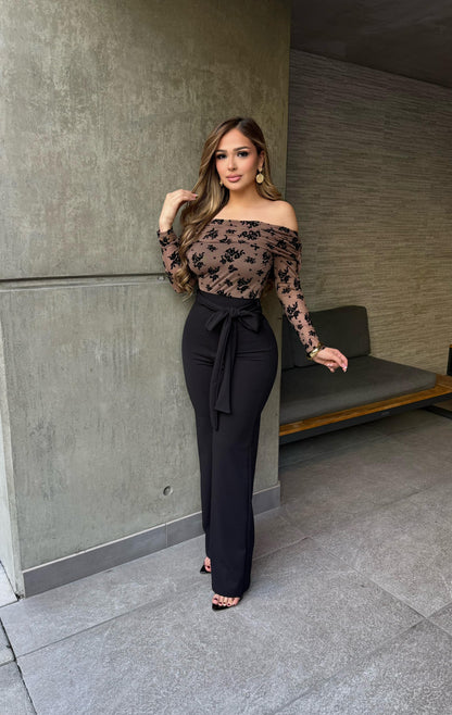 Alondrix romper Off Shoulder Long Sleeve Lace Jumpsui