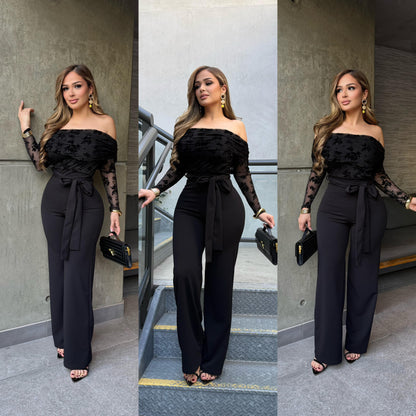 Alondrix romper Off Shoulder Long Sleeve Lace Jumpsui