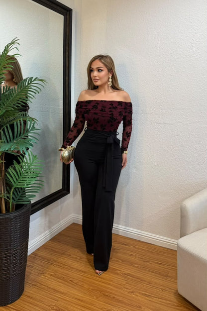 Alondrix romper Off Shoulder Long Sleeve Lace Jumpsui