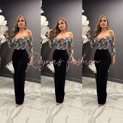 🎀 Bety  Off Shoulder Long Sleeve Lace Jumpsuit