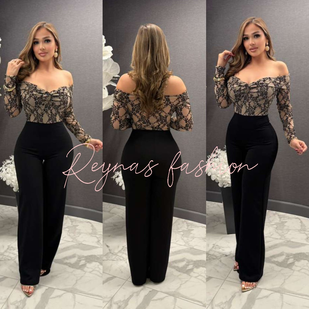 🎀 Bety  Off Shoulder Long Sleeve Lace Jumpsuit