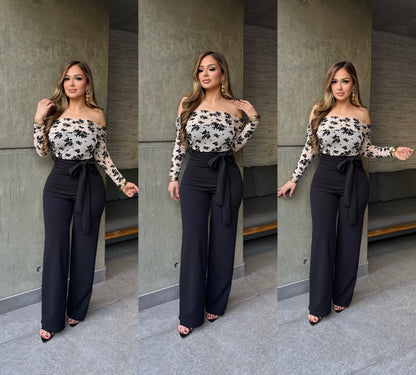 Alondrix romper Off Shoulder Long Sleeve Lace Jumpsui