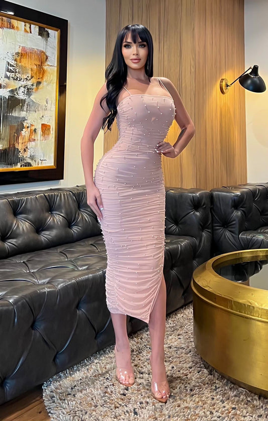 VESTIDO DE MALLA PERLA